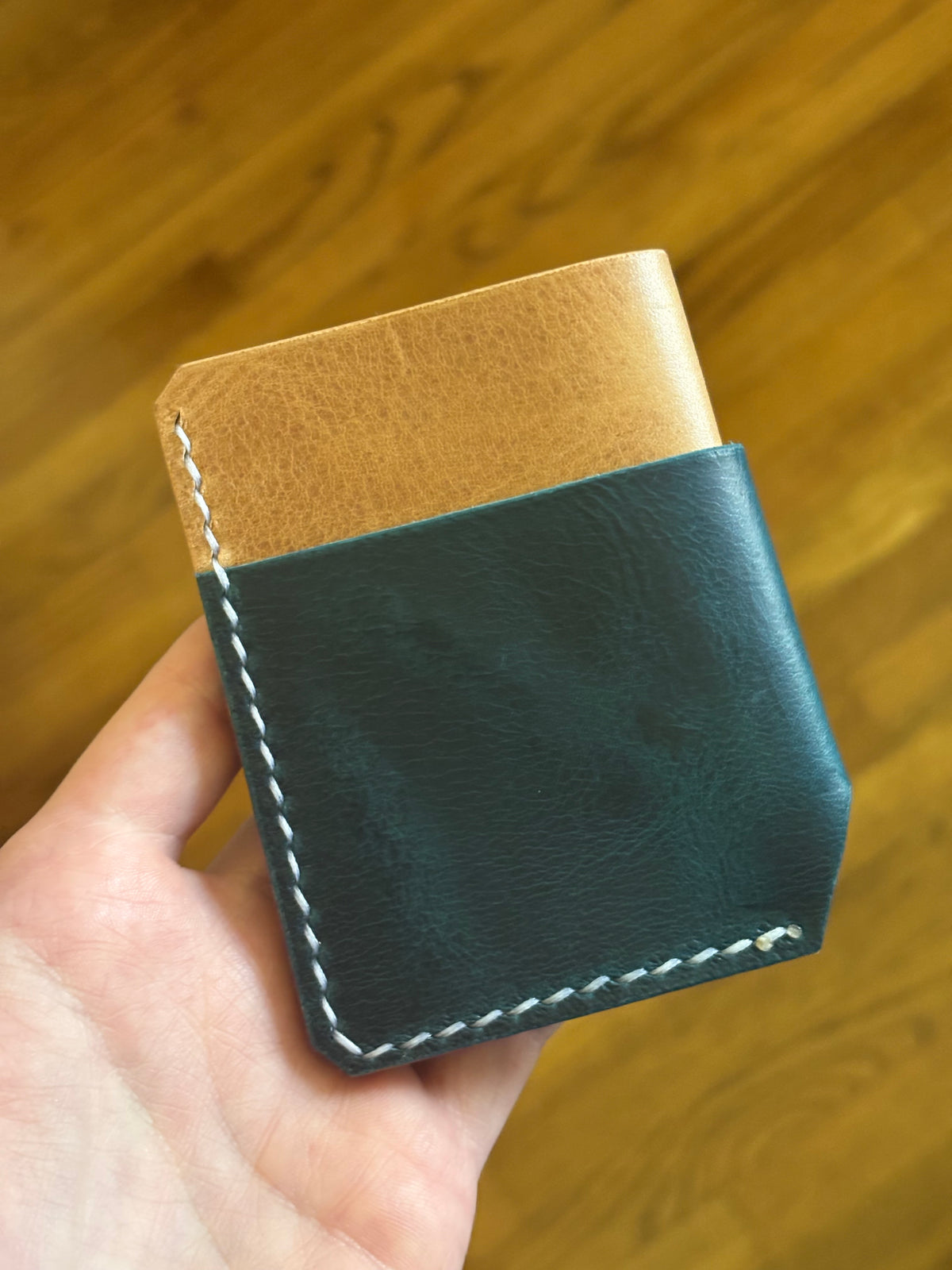 Handcrafted Minimalist Leather Wallet - Galaxy Blue & Whiskey Pull-Up