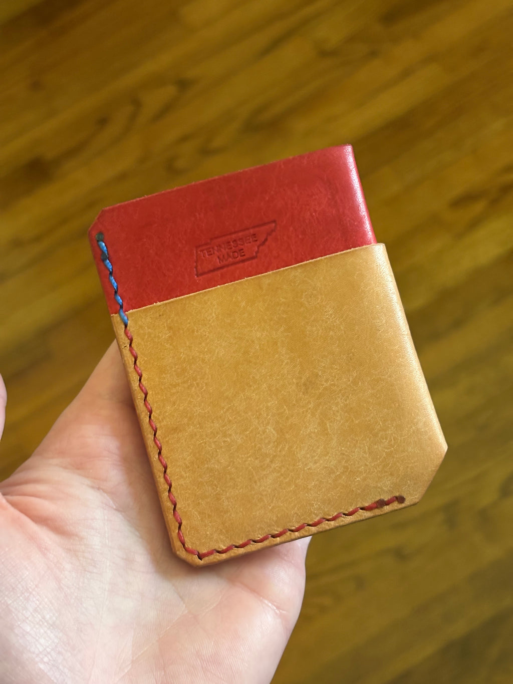Handcrafted Minimalist Leather Wallet - "America" Red & Natural Pueblo